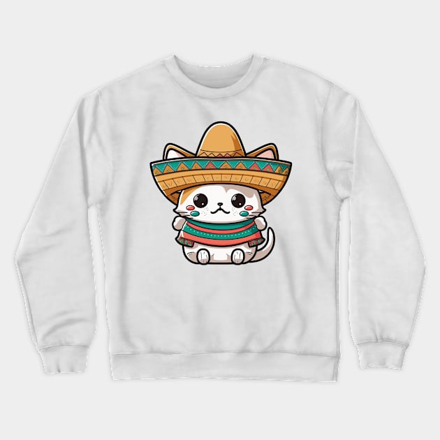 Cute Cat Wearing a Sombrero Hat Crewneck Sweatshirt by AI Art Originals